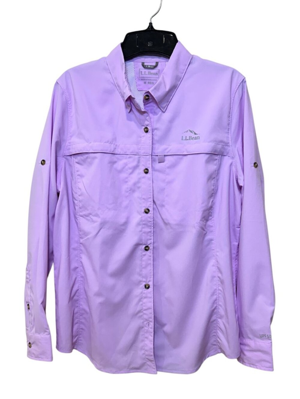 L.L. Bean Womens Fly Fishing Vented Shirt Long-Sleeve Lilac Sun Protection Med